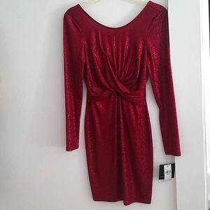 INC Shimmer Knit Long Sleeve WINE dress Small